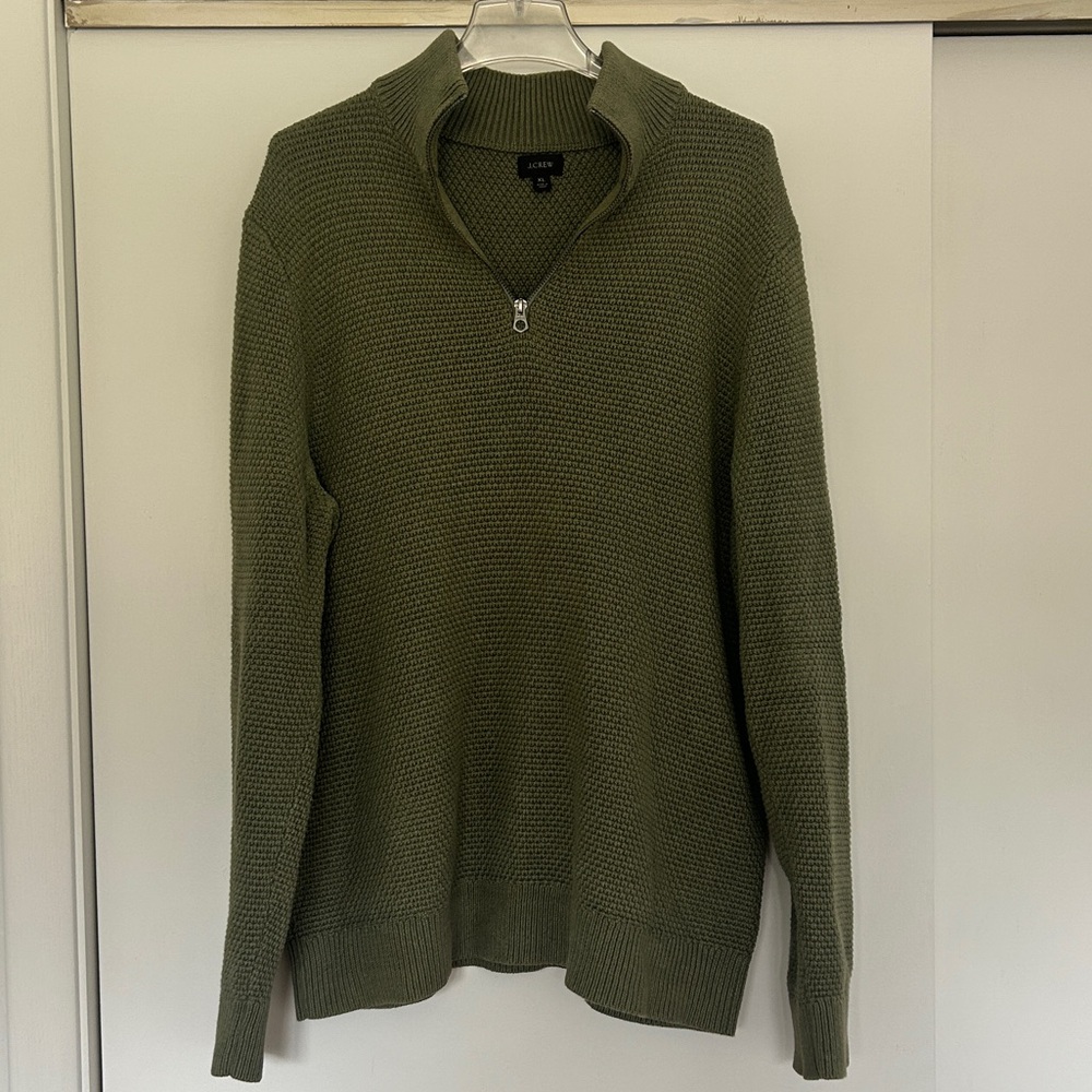 J. Crew 1/4 Zip Olive Green Sweater Classic Casual Style